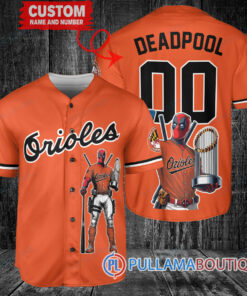 Baltimore Orioles x Deadpool with Trophy Baseball Jersey Orange