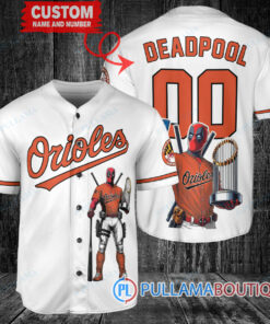 Baltimore Orioles x Deadpool with Trophy Baseball Jersey White