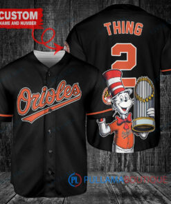 Baltimore Orioles x Dr Seuss with World Series Trophy Custom Baseball Jersey Black