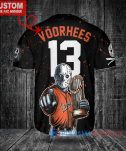 Baltimore Orioles x Friday the 13th Jason Voorhees Halloween with World Series Trophy Custom Baseball Jersey Black City Connect