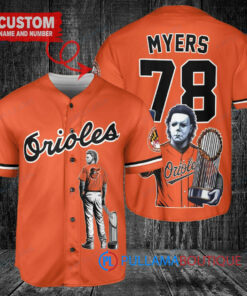 Baltimore Orioles x Halloween Michael Myers with Trophy Custom Baseball Jersey Orange