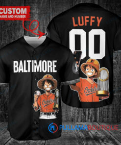 Baltimore Orioles x Luffy One Piece with Trophy Custom Baseball Jersey Black City Connect