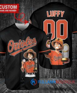 Baltimore Orioles x Luffy One Piece with Trophy Custom Baseball Jersey Black