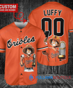 Baltimore Orioles x Luffy One Piece with Trophy Custom Baseball Jersey Orange