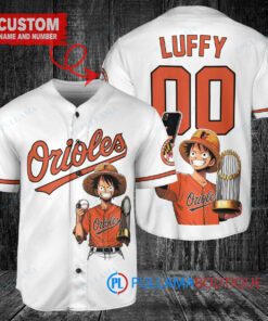 Baltimore Orioles x Luffy One Piece with Trophy Custom Baseball Jersey White