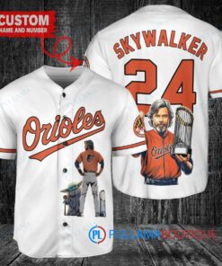 Baltimore Orioles x Luke Skywalker Star Wars with Trophy Custom Baseball Jersey White