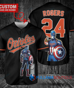 Baltimore Orioles x Marvel Captain America Steve Rogers Baseball Jersey Black