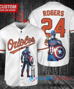 Baltimore Orioles x Marvel Captain America Steve Rogers Baseball Jersey White