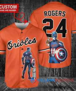 Baltimore Orioles x Marvel Captain America Steve Rogers with Trophy Custom Baseball Jersey Orange