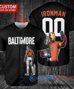 Baltimore Orioles x Marvel Iron Man Tony Stark with Trophy Custom Baseball Jersey Black City Connect