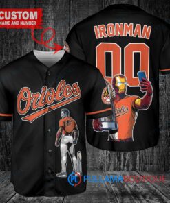 Baltimore Orioles x Marvel Iron Man Tony Stark with Trophy Custom Baseball Jersey Black