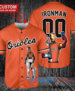 Baltimore Orioles x Marvel Iron Man Tony Stark with Trophy Custom Baseball Jersey Orange