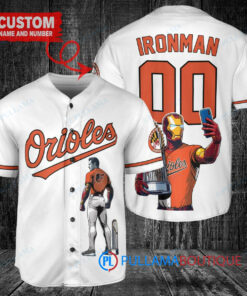 Baltimore Orioles x Marvel Iron Man Tony Stark with Trophy Custom Baseball Jersey White