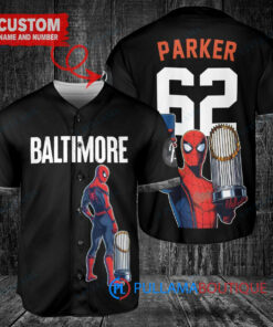 Baltimore Orioles x Marvel Spiderman with Trophy Custom Baseball Jersey Black City Connect