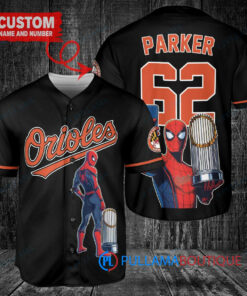 Baltimore Orioles x Marvel Spiderman with Trophy Custom Baseball Jersey Black