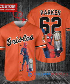 Baltimore Orioles x Marvel Spiderman with Trophy Custom Baseball Jersey Orange