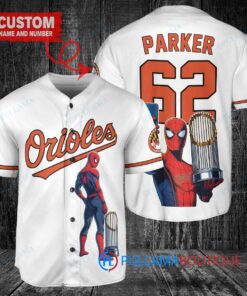 Baltimore Orioles x Marvel Spiderman with Trophy Custom Baseball Jersey White