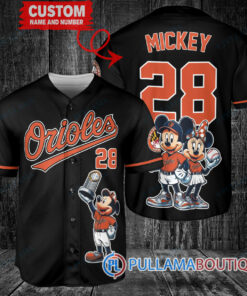 Baltimore Orioles x Mickey and Minnie with Trophy Baseball Jersey Black