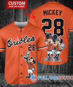 Baltimore Orioles x Mickey and Minnie with Trophy Baseball Jersey Orange