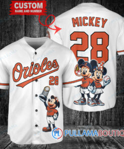 Baltimore Orioles x Mickey and Minnie with Trophy Baseball Jersey White