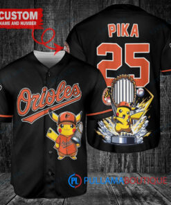 Baltimore Orioles x Pikachu Pokemon with Trophy Custom Baseball Jersey Black