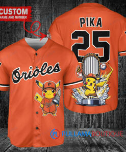 Baltimore Orioles x Pikachu Pokemon with Trophy Custom Baseball Jersey Orange