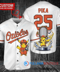 Baltimore Orioles x Pikachu Pokemon with Trophy Custom Baseball Jersey White