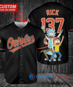 Baltimore Orioles x Rick and Morty with Trophy Custom Baseball Jersey Black