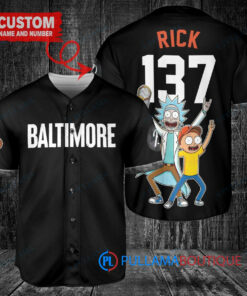 Baltimore Orioles x Rick and Morty with Trophy Custom Baseball Jersey Black City Connect