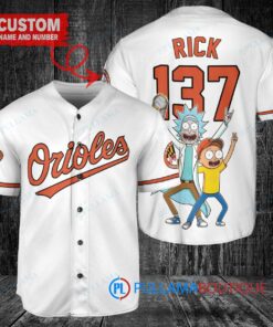 Baltimore Orioles x Rick and Morty with Trophy Custom Baseball Jersey White