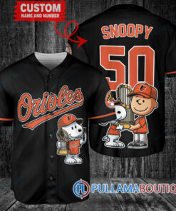 Baltimore Orioles x Snoopy and Charlie Brown with Trophy Baseball Jersey Black