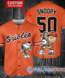 Baltimore Orioles x Snoopy and Charlie Brown with Trophy Baseball Jersey Orange