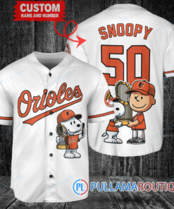 Baltimore Orioles x Snoopy and Charlie Brown with Trophy Baseball Jersey White