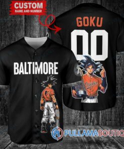 Baltimore Orioles x Son Goku Kakarot Super Saiyan Dragon Ball Z with Trophy Baseball Jersey Black City Connect V2