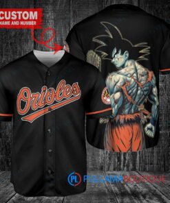 Baltimore Orioles x Son Goku Kakarot Super Saiyan Dragon Ball Z with Trophy Baseball Jersey Black