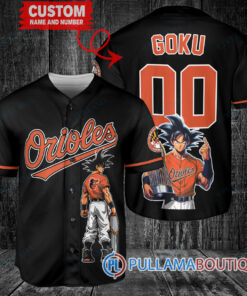 Baltimore Orioles x Son Goku Kakarot Super Saiyan Dragon Ball Z with Trophy Baseball Jersey Black V2