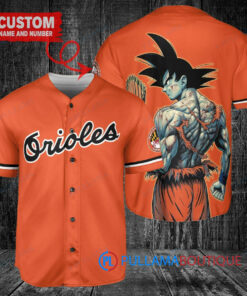 Baltimore Orioles x Son Goku Kakarot Super Saiyan Dragon Ball Z with Trophy Baseball Jersey Orange