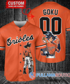 Baltimore Orioles x Son Goku Kakarot Super Saiyan Dragon Ball Z with Trophy Baseball Jersey Orange V2