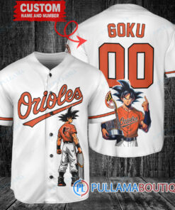 Baltimore Orioles x Son Goku Kakarot Super Saiyan Dragon Ball Z with Trophy Baseball Jersey White V2