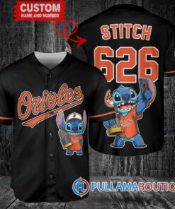 Baltimore Orioles x Stitch with Trophy Baseball Jersey Black