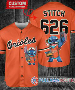 Baltimore Orioles x Stitch with Trophy Baseball Jersey Orange