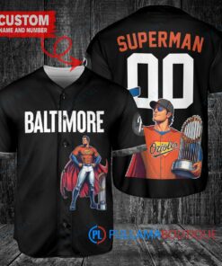 Baltimore Orioles x Superman DC Comics with Trophy Custom Baseball Jersey Black City Connect