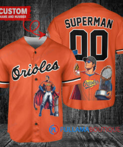 Baltimore Orioles x Superman DC Comics with Trophy Custom Baseball Jersey Orange