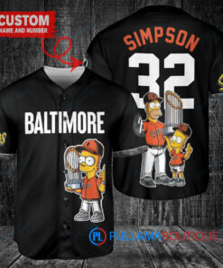 Baltimore Orioles x The Simpsons Bart Simpson, Homer Simpson, Lisa Simpson with Trophy Custom Baseball Jersey Black City Connect