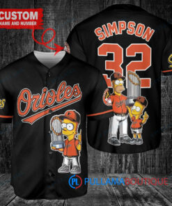 Baltimore Orioles x The Simpsons Bart Simpson, Homer Simpson, Lisa Simpson with Trophy Custom Baseball Jersey Black