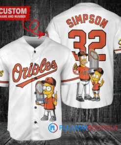 Baltimore Orioles x The Simpsons Bart Simpson, Homer Simpson, Lisa Simpson with Trophy Custom Baseball Jersey White