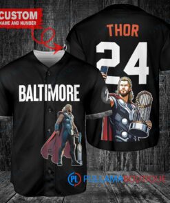 Baltimore Orioles x Thor Marvel with Trophy Custom Baseball Jersey Black City Connect