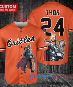 Baltimore Orioles x Thor Marvel with Trophy Custom Baseball Jersey Orange