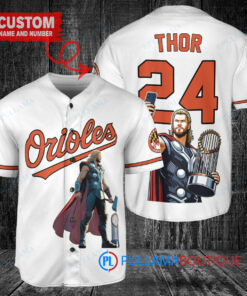 Baltimore Orioles x Thor Marvel with Trophy Custom Baseball Jersey White