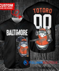 Baltimore Orioles x Totoro Studio Ghibli with Trophy Custom Baseball Jersey Black City Connect